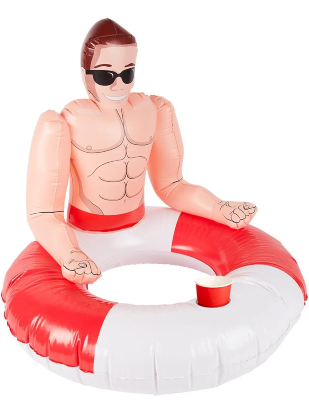 Smiffys Inflatable Lifeguard Hunk Swim Ring Red & White 35 inch Swimming Pool